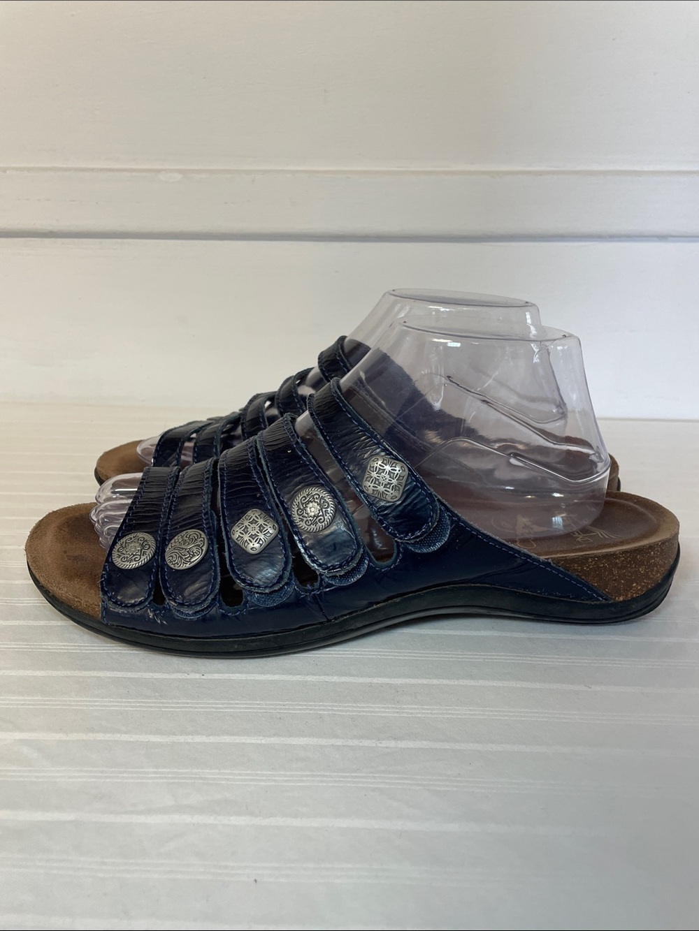 Dansko Janie Leather Slide Sandal in navy blue leather women’s size 10